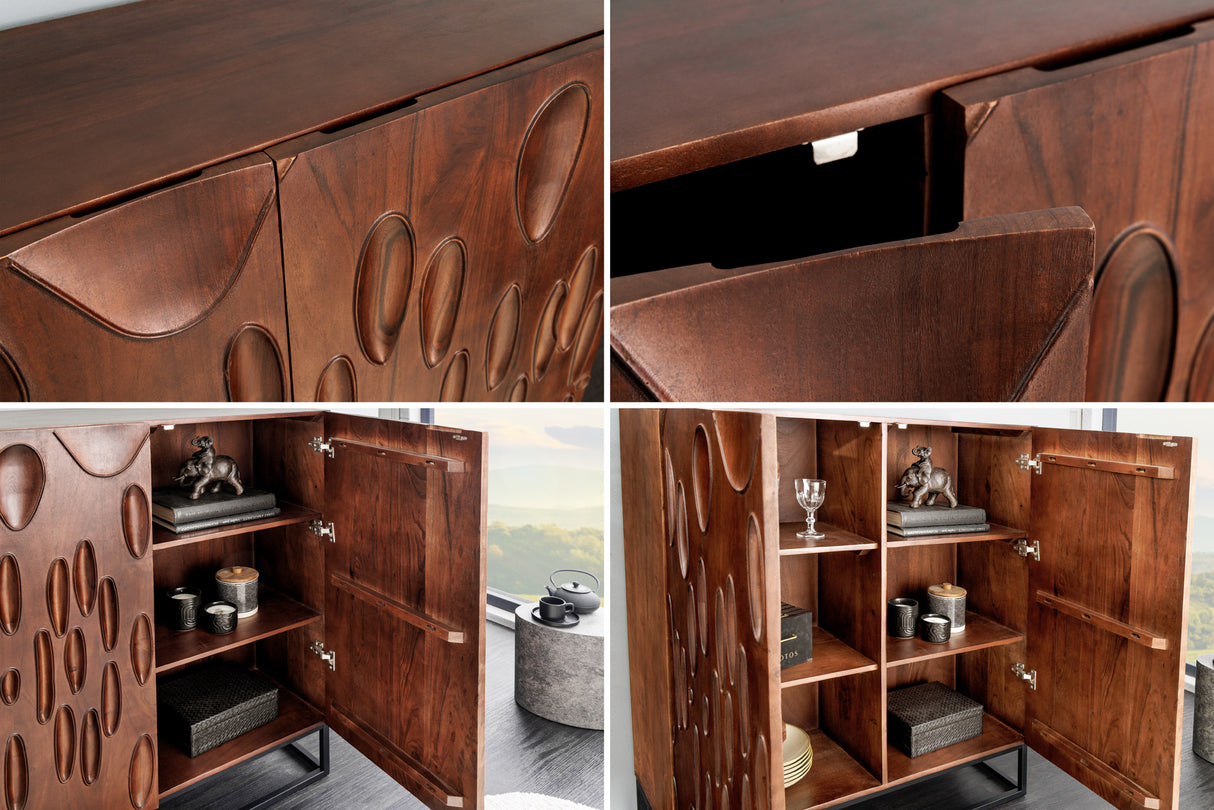 Highboard DUNE 120cm 3D acacia wood dark walnut brown