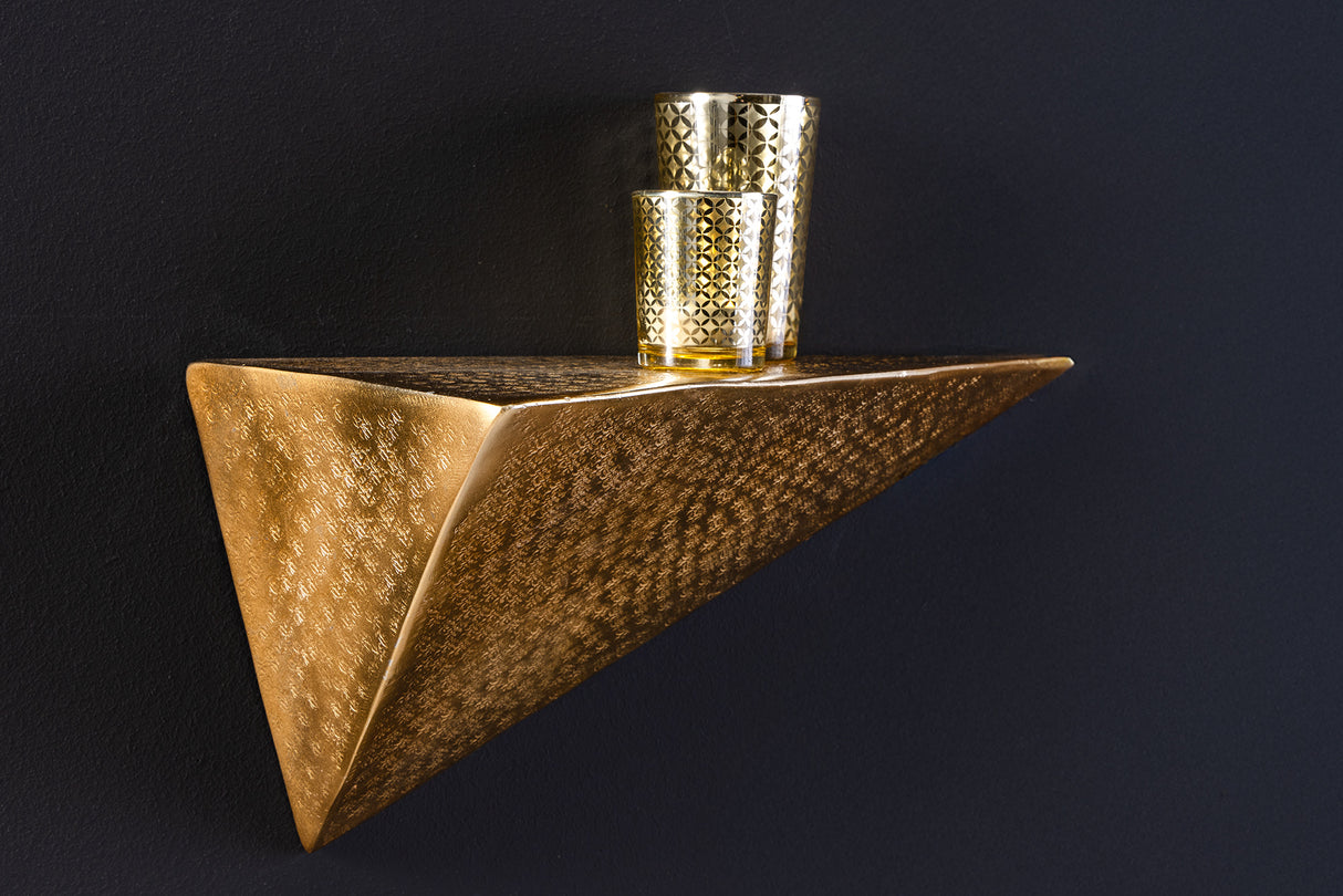 Wall shelf PYRAMID 40cm hammer stroke effect gold
