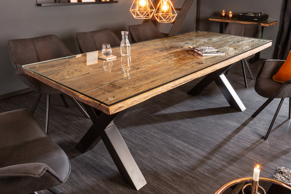 Dining table BARRACUDA 220cm X-legs natural w/o glass plate