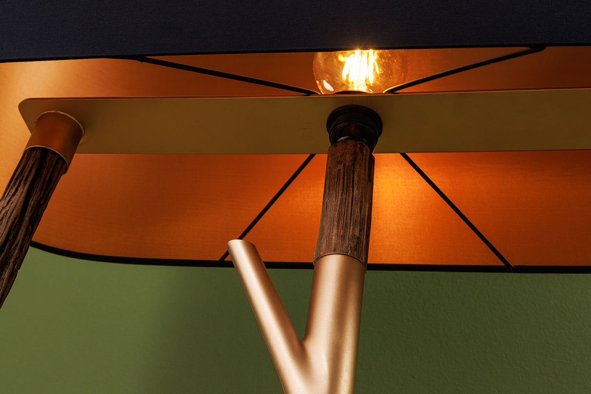 Stehleuchte WARDROBE 150cm Gestell natur gold mit Lampenschirm Schwarzgold