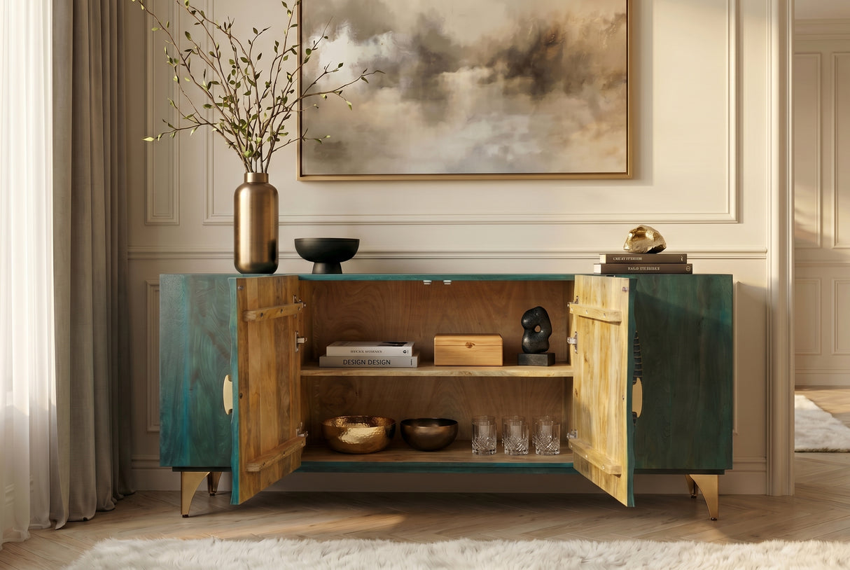 Sideboard GOLDEN SUNSET 180cm 3D Mangoholz türkis