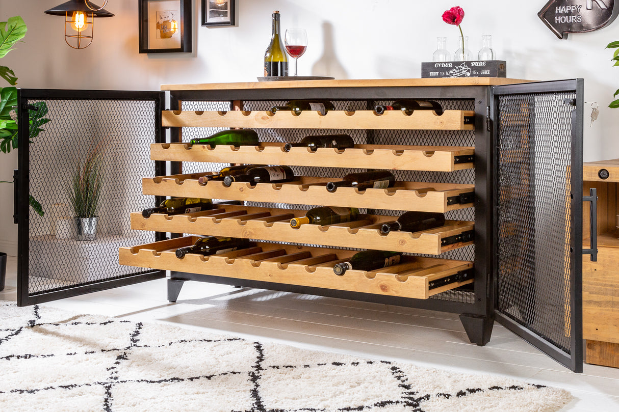 Wine cabinet BODEGA 130cm for 55 bottles pine wood natural