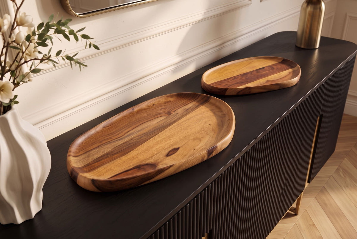Tablett-Set AMAZONAS 2-tlg. organische Form Sheesham-Holz braun Stone-Finish