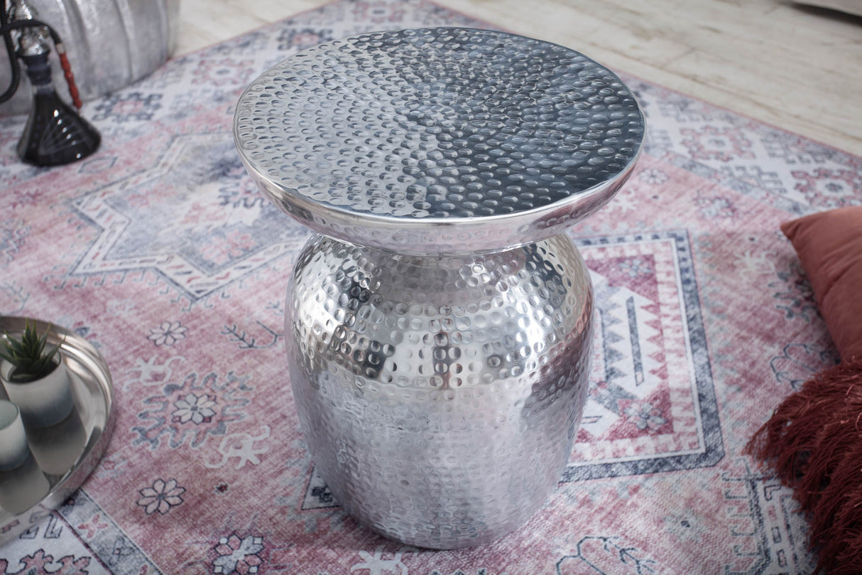 Beistelltisch ORIENT 50cm mit Hammerschlageffekt silber