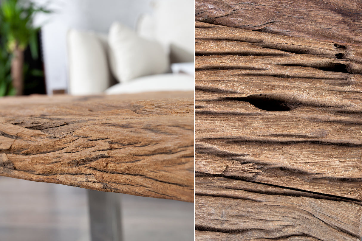 Coffee table EUPHORIA BARRACUDA 110cm recycled massive 40mm teak wood w/o glass plate