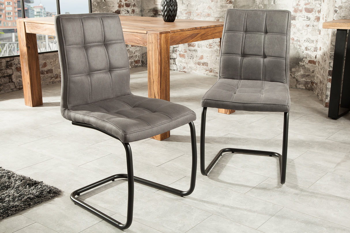Cantilever chair MODENA microfibre grey with black iron legs