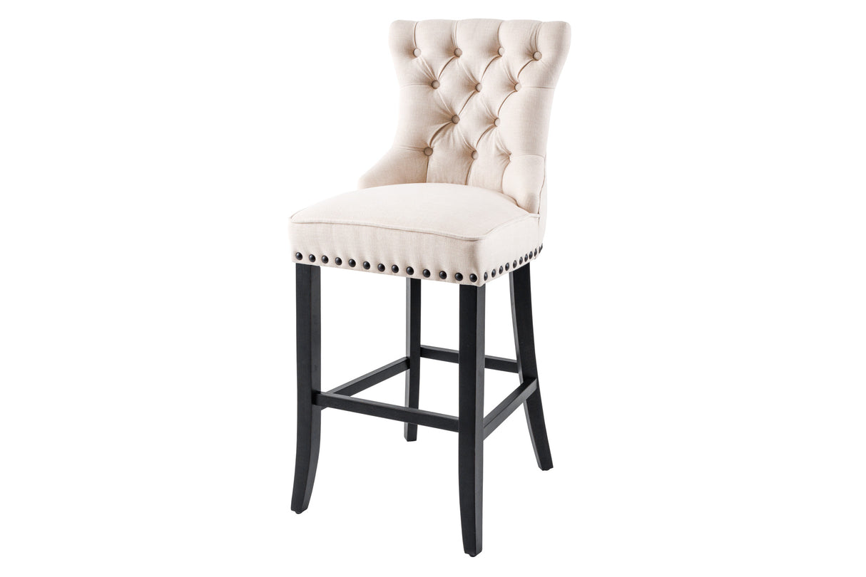 Barstuhl CASTLE 74cm Strukturstoff beige im Chesterfield Stil