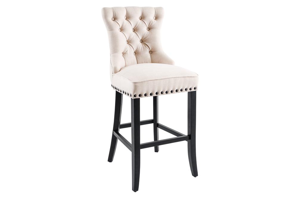Bar chair CASTLE 74cm textured fabric beige in chesterfield style