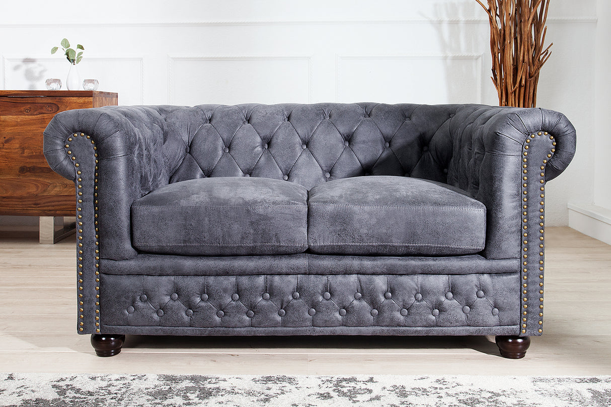 Sofa CHESTERFIELD 2-Sitzer Antikoptik Mikrofaser grau