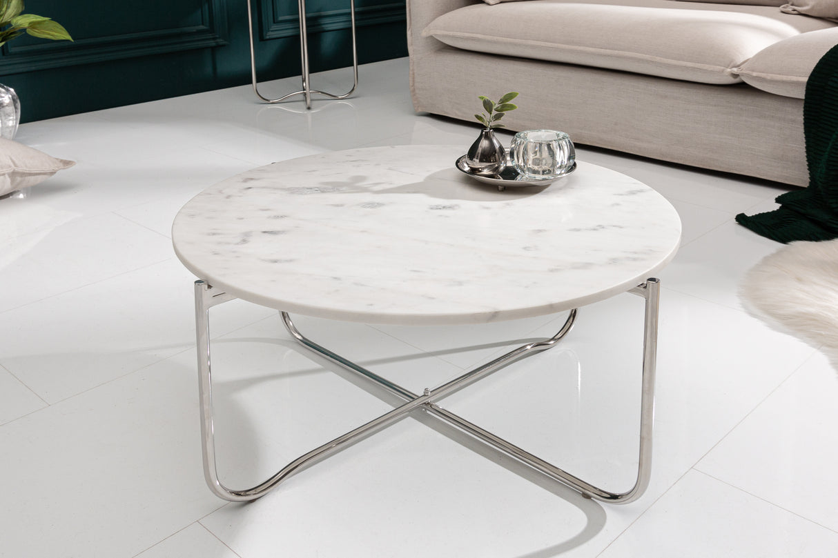 Couchtisch NOBLE 65cm Marmor weiß mit abnehmbarer Platte