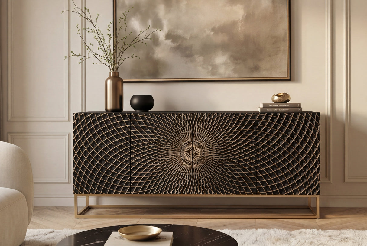 Sideboard ILLUSION 180cm 3D mango black