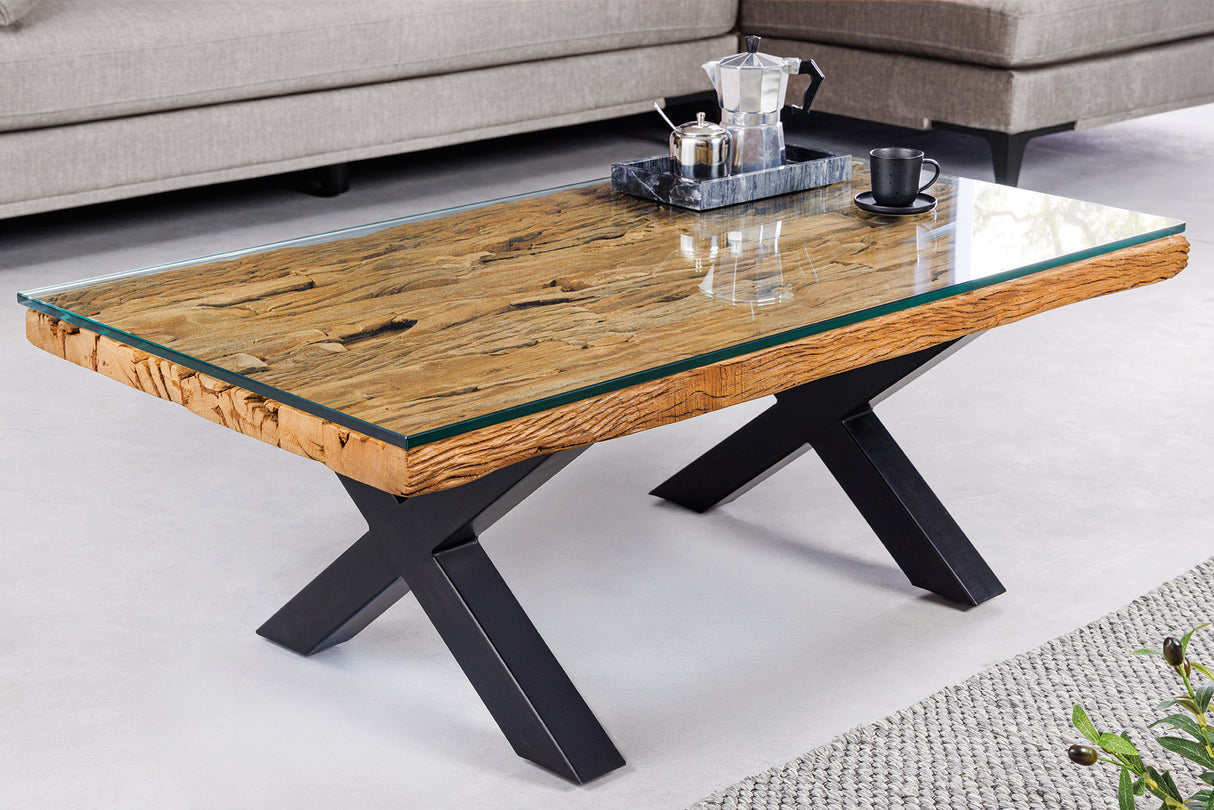 Couchtisch BARRACUDA 110cm recyceltes Teakholz ohne Glasplatte