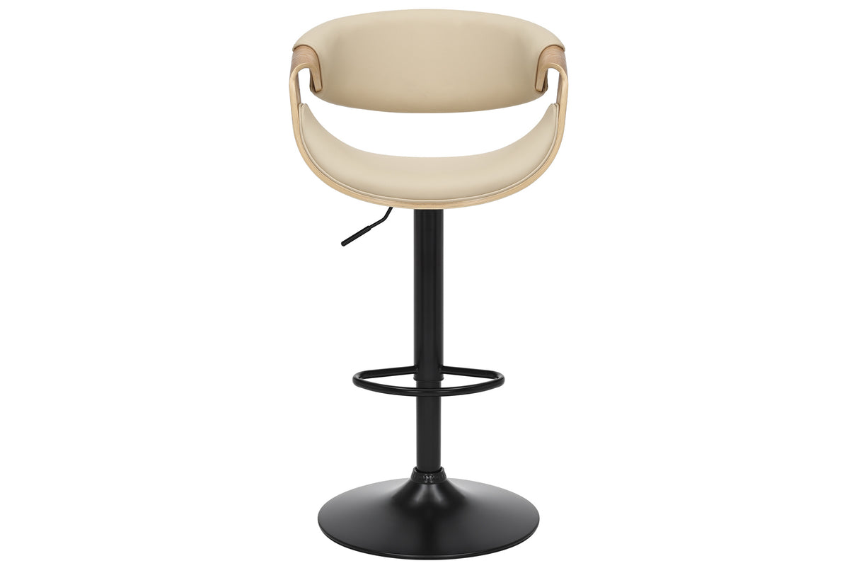 Bar stool ORGANIC 89-100cm rotatable w/ armrests artificial leather creamy beige and oak wood look