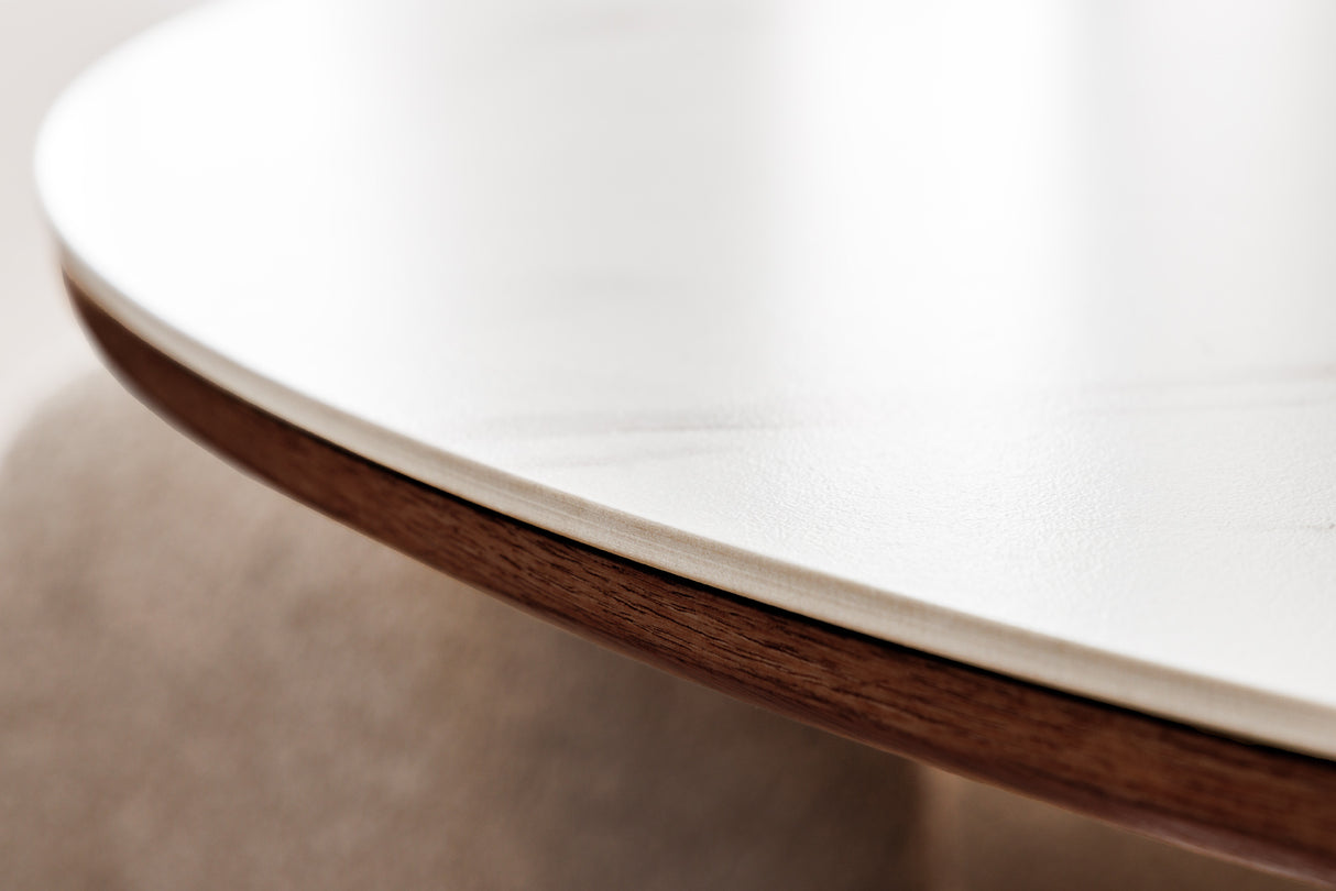 Esstisch UNIQUE 120cm rund Walnussholz furniert Keramik weiße Marmorplatte