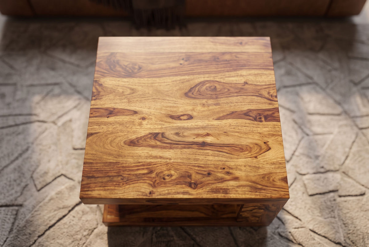 Coffee table GIANT M 60x60cm sheesham wood natural stone finish