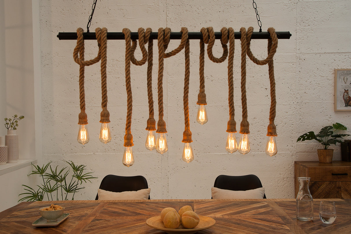 Pendant lamp SEVEN SEAS II 120cm for 10 bulbs abaca