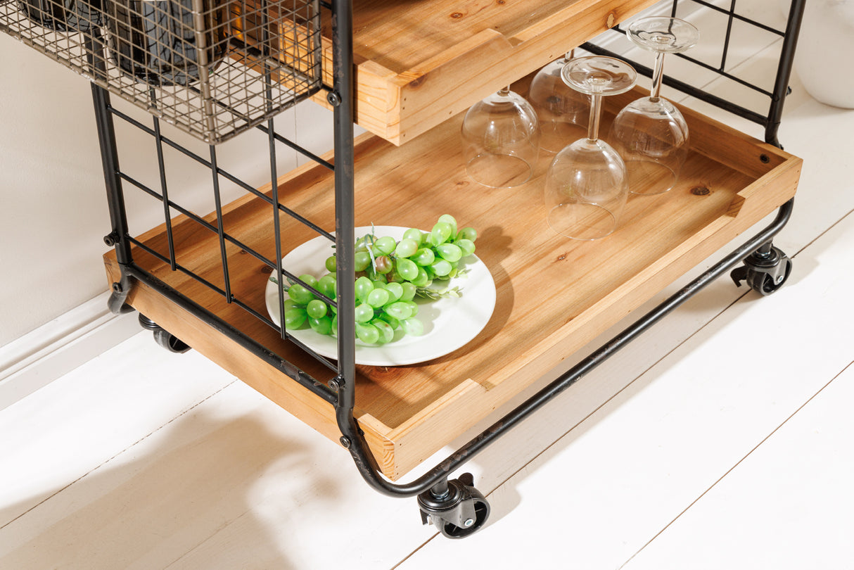 Trolley SEVEN SEAS 80cm w/ removable trays pine wood and painted iron