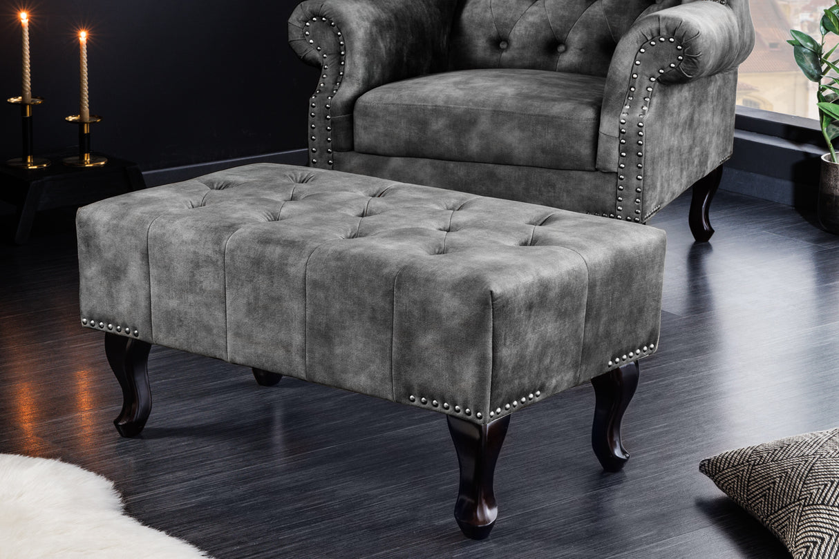 Foot stool CHESTERFIELD antique look velvet grey