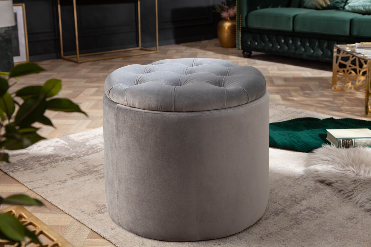 Hocker MODERN BAROCK STORAGE 50cm Samt silber
