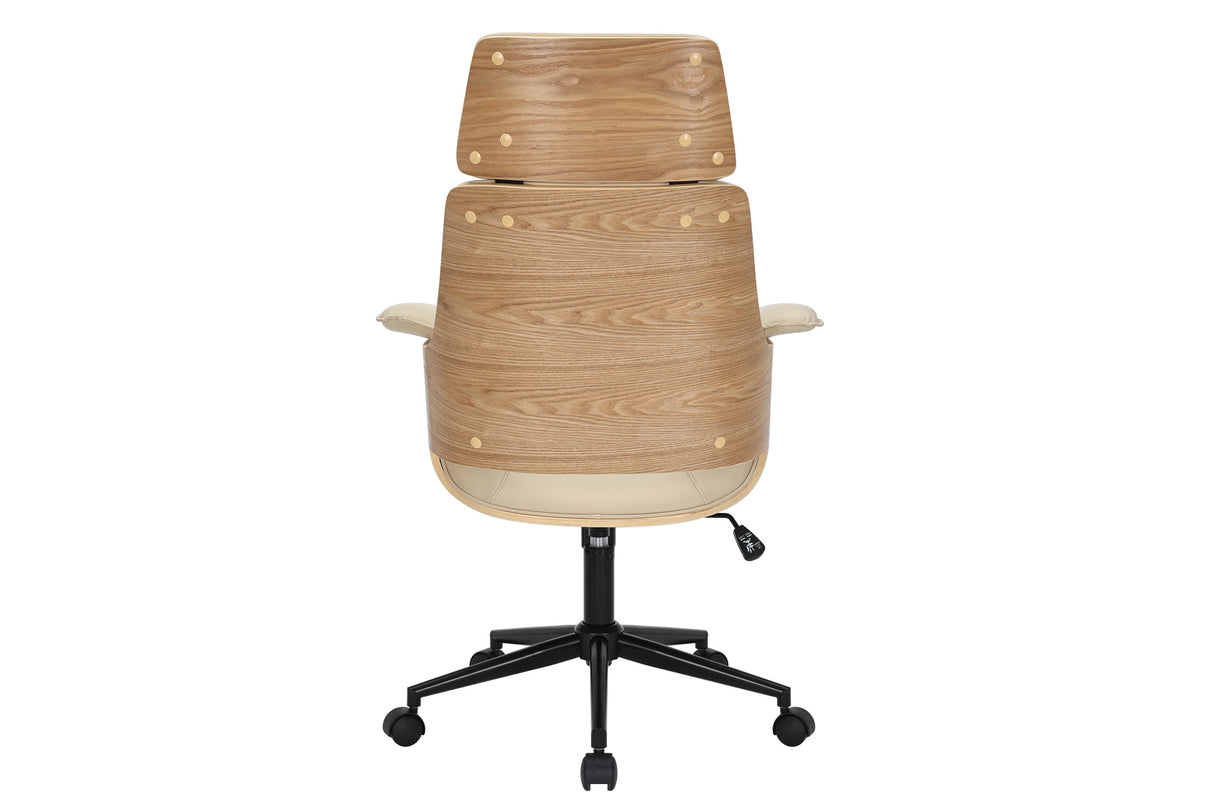 Bürostuhl MANHATTAN 44-54cm drehbar Kunstleder cremebeige und Eichenholz