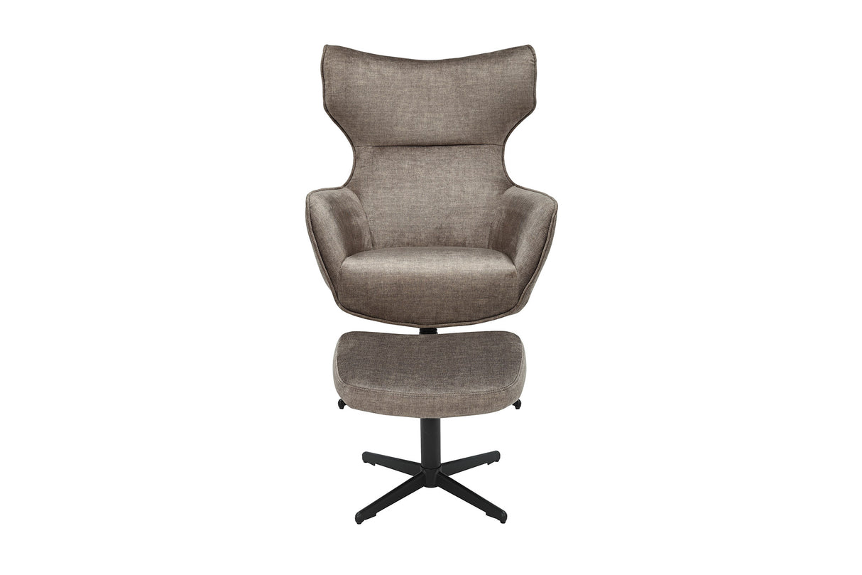 Sessel VOGUE 360° drehbar Samt Taupe mit schwarzem Metallgestell