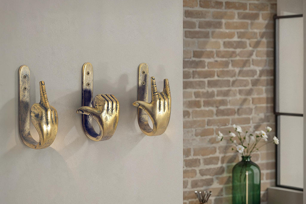 Coat hook FINGERS 20cm set of 3 brass