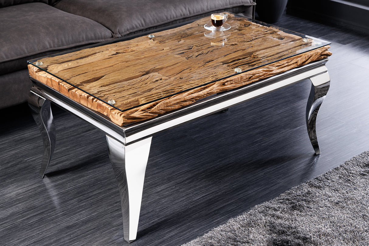 Couchtisch MODERN BAROCK BARRACUDA 100cm Chrom inkl. Glasplatte ohne Teakplatte