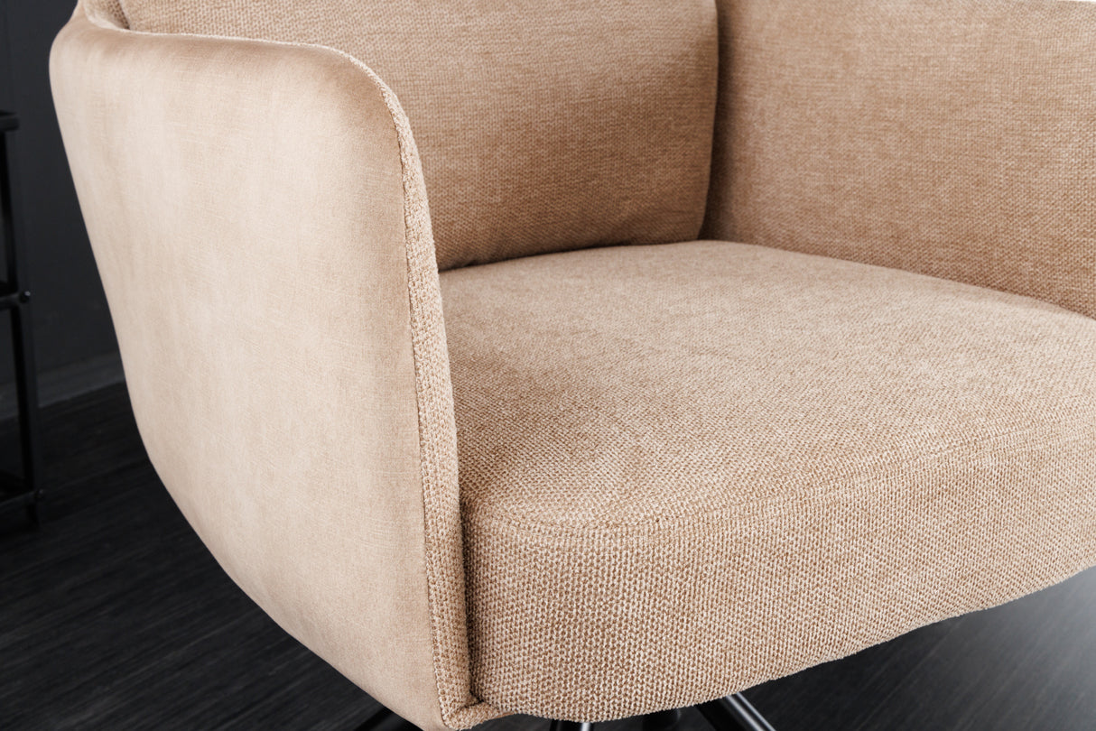 Drehstuhl BIG GEORGE mit Armlehnen Flachgewebe Samt champagner beige drehbar
