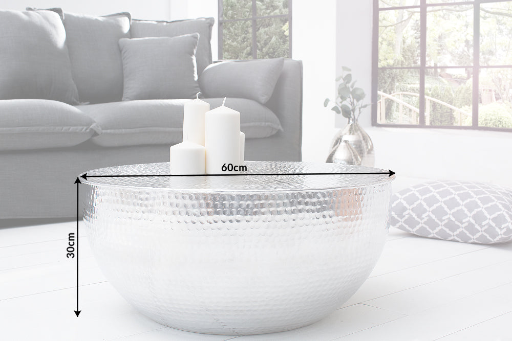Couchtisch ORIENT II 60cm Hammerschlageffekt silber