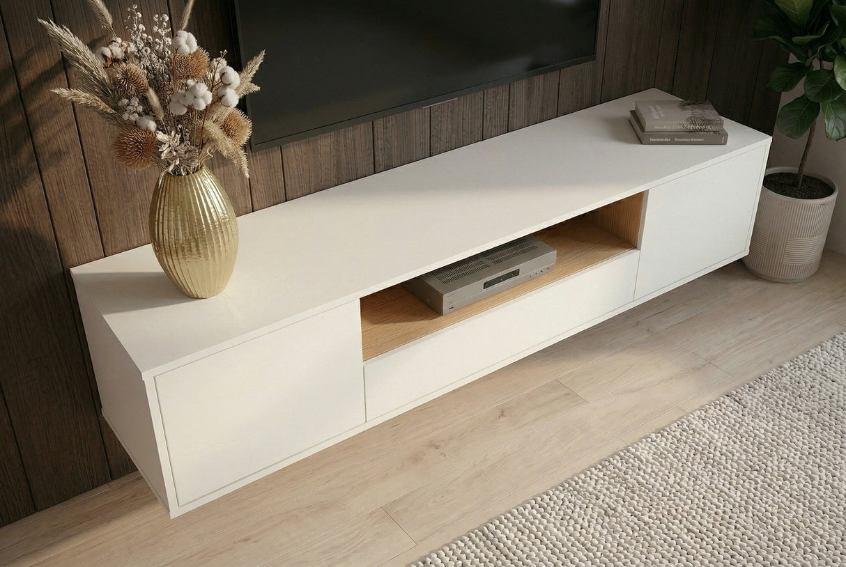 TV-Wand LOFT 150 cm hängend weiß natur