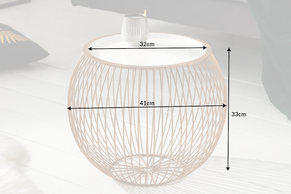 Coffee table STORAGE 40cm gold w/ removable plate white