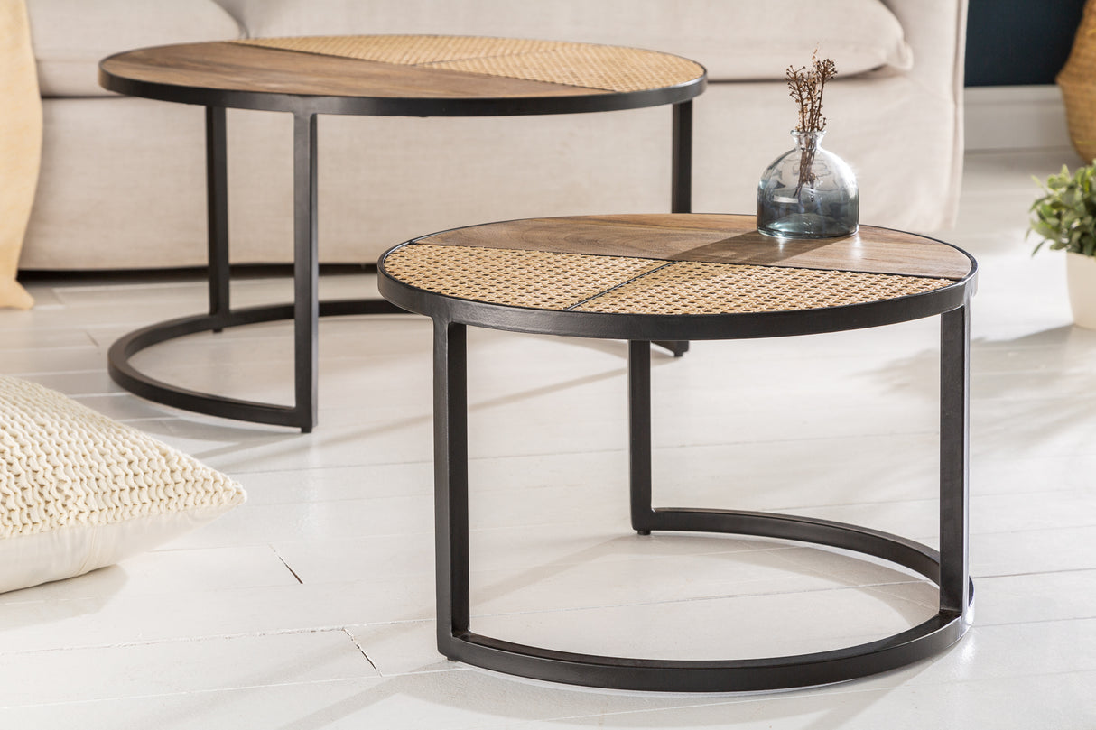 Coffee table VIENNA LOUNGE round set of 2 mango and rattan