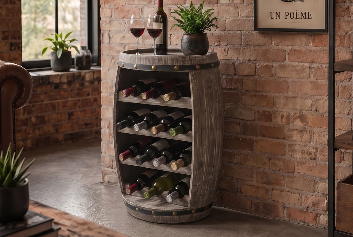 Weinregal BODEGA 60 cm für 14 Flaschen, Tannenholz, graubraun