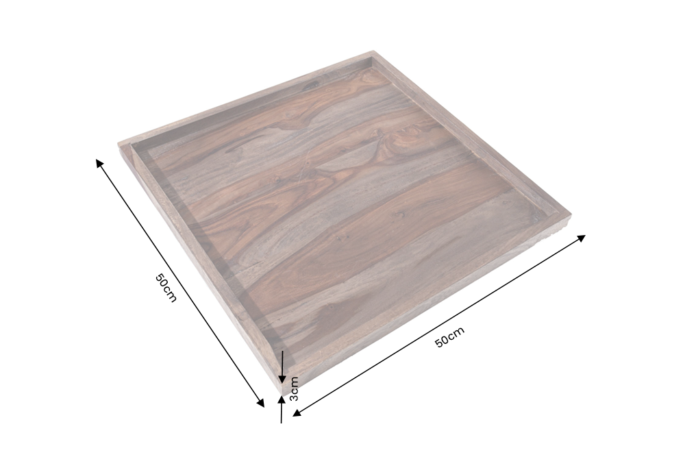 Tray MAKASSAR 50cm w/ raised edge sheesham wood brown smoke finish