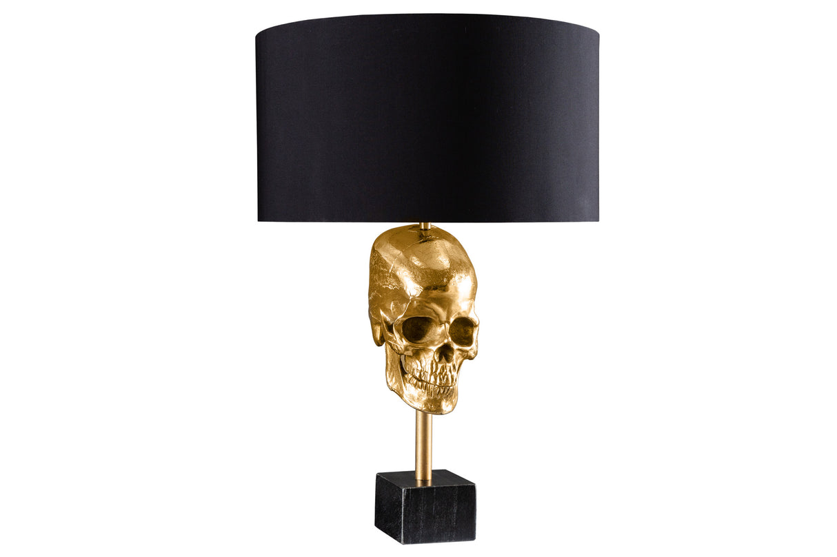 Table lamp SKULL 56cm gold cotton shade black