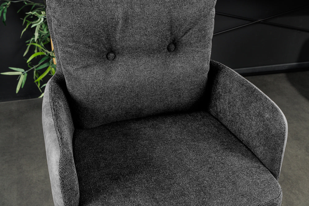 Bar stool BIG GEORGE w/ armrests flat woven fabric velvet anthracite rotatable