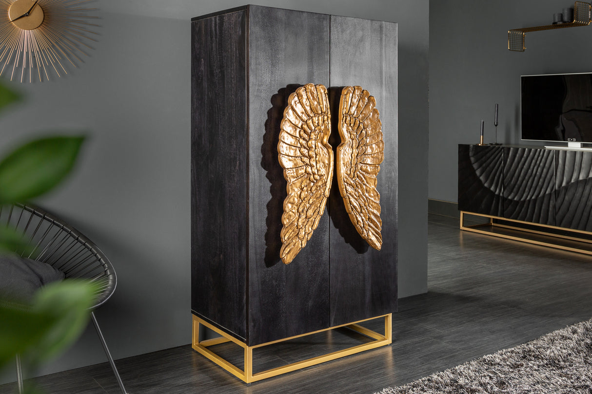 Highboard ANGEL 140cm Mangoschwarz mit goldenen Flügeln