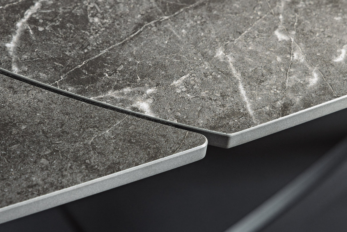 Dining table INCEPTION 130-190cm extendable oval ceramic top anthracite marble look