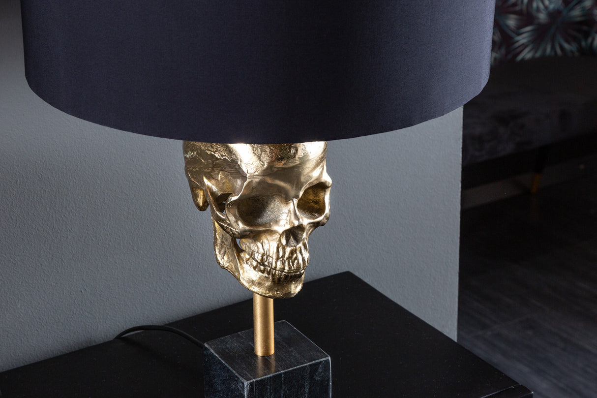Table lamp SKULL 56cm gold cotton shade black