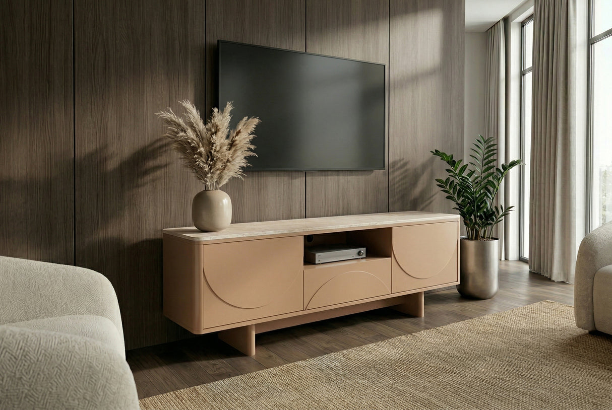 TV-Wand SAVOY 150 cm 3D Natur mit Travertin-Marmor-Keramikplatte