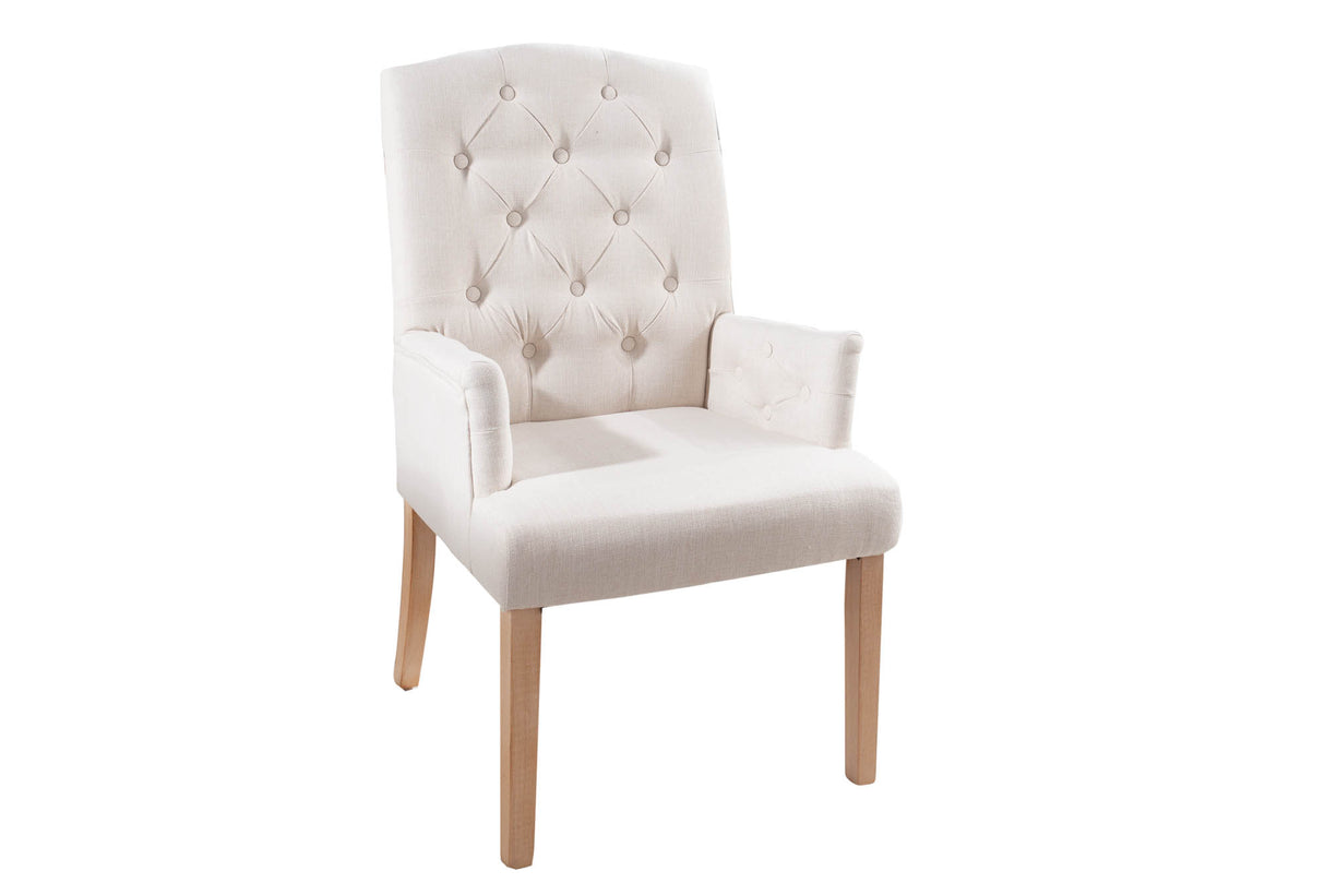 Stuhl CASTLE mit Armlehnen Strukturstoff beige mit Chesterfieldsteppung