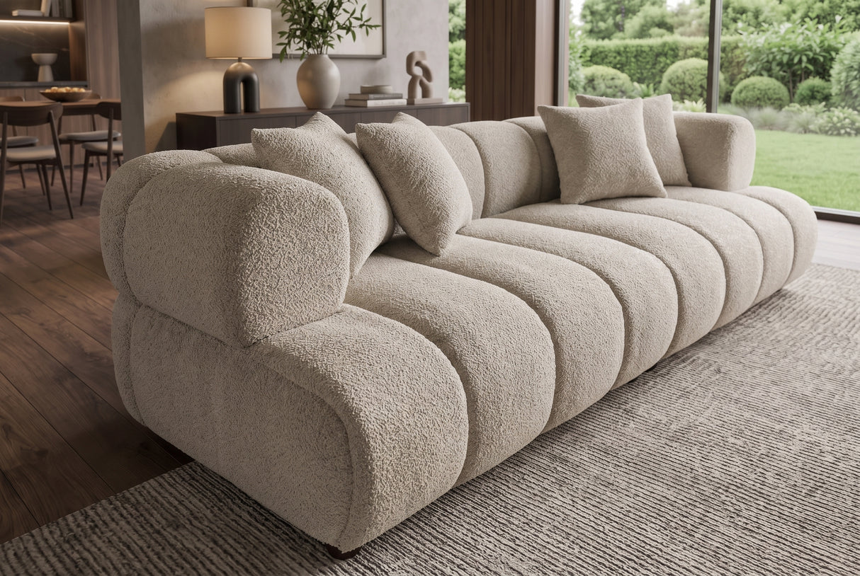 Sofa ADLON 255cm 3-Sitzer XXL Bouclé Champagner Greige