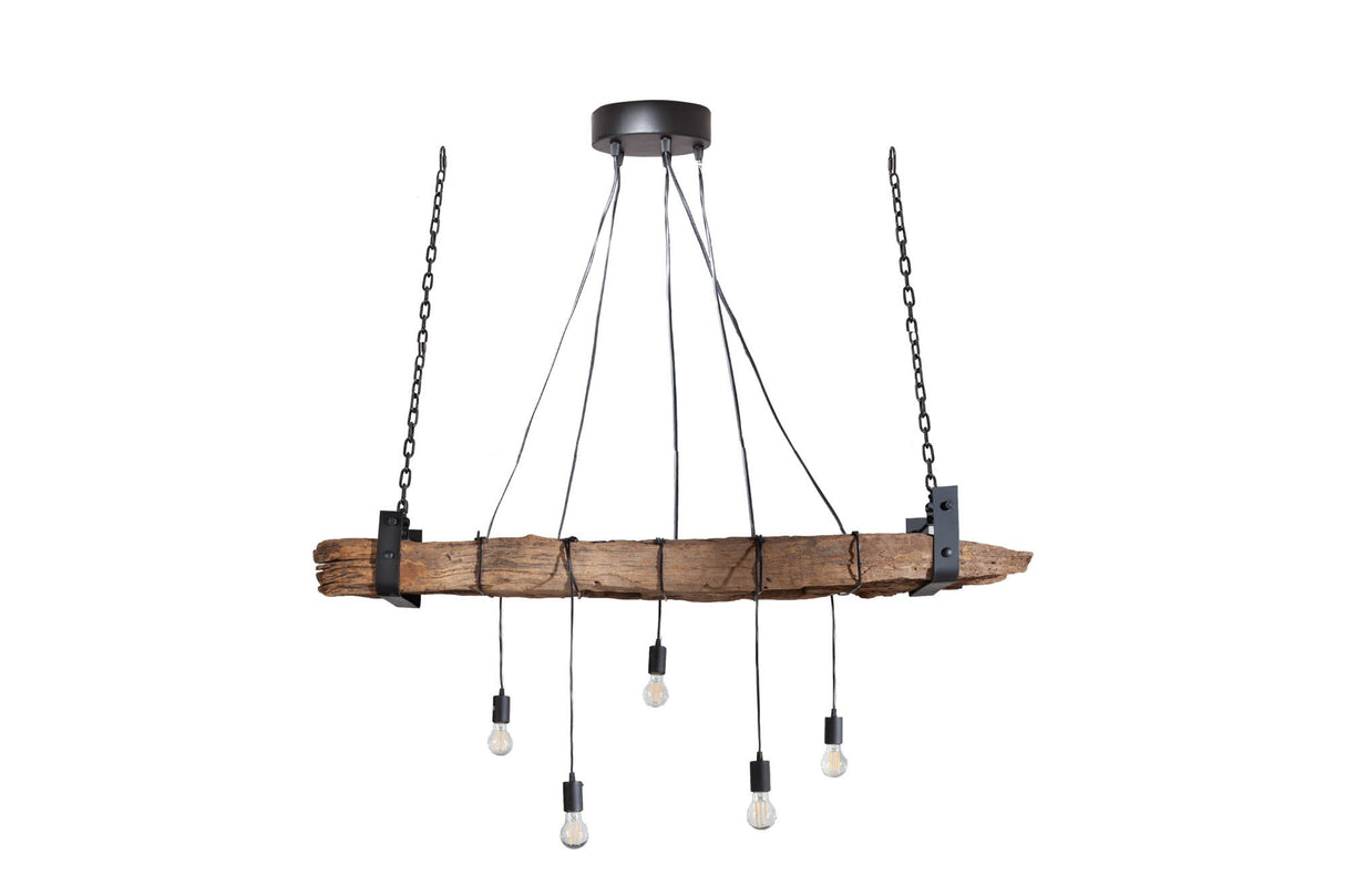 Pendelleuchte BARRACUDA 152cm für 5 Glühbirnen Recyclingholz