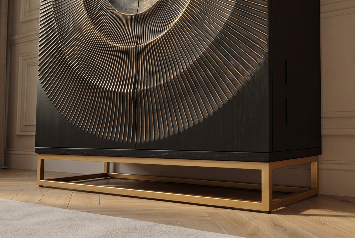 Barschrank GOLDEN SUNSET 140cm 3D Mangoholz schwarz