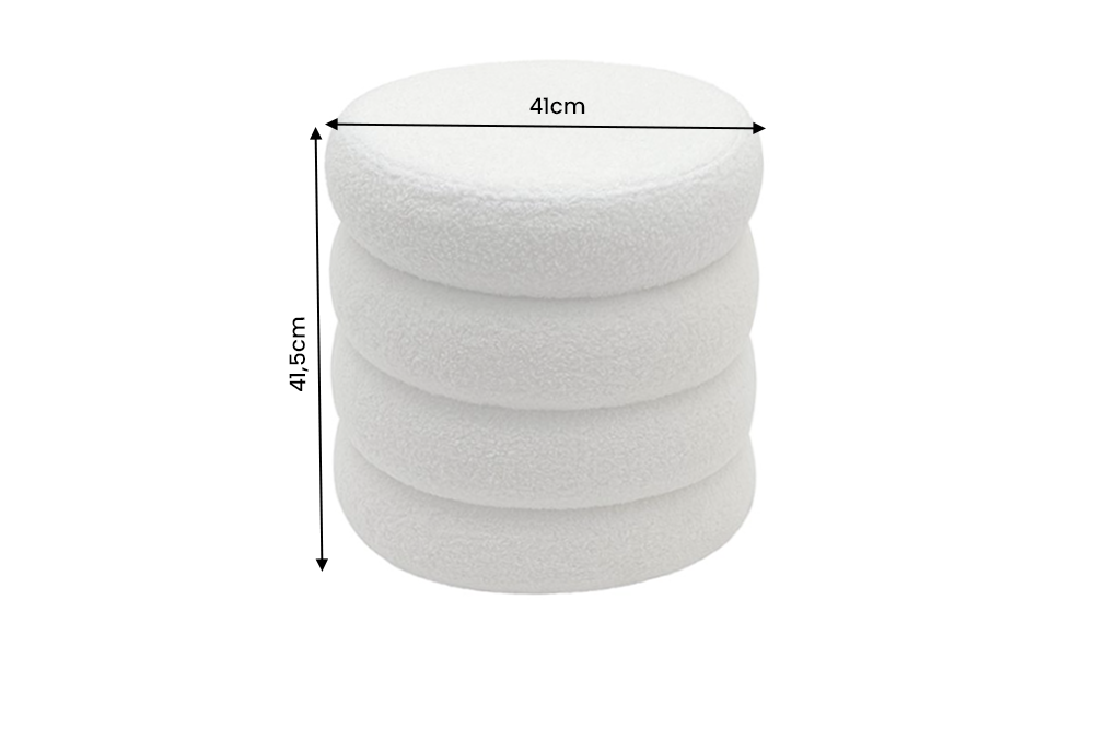 Polsterhocker VOGUE 40cm rund mit Stauraum Bouclé weiß