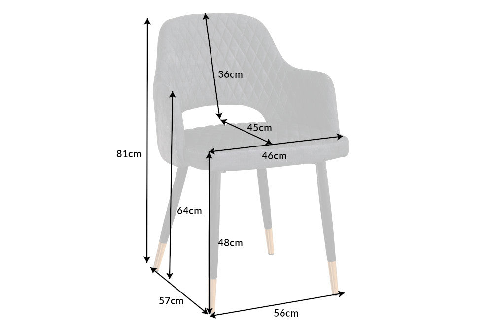 Chair PARIS w/ armrests velvet with decorative quilting grey