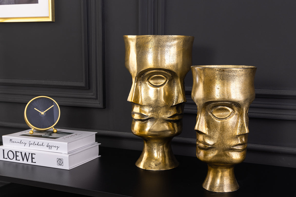 Pflanzvase FACE 2er Set Aluminium Antik Messing