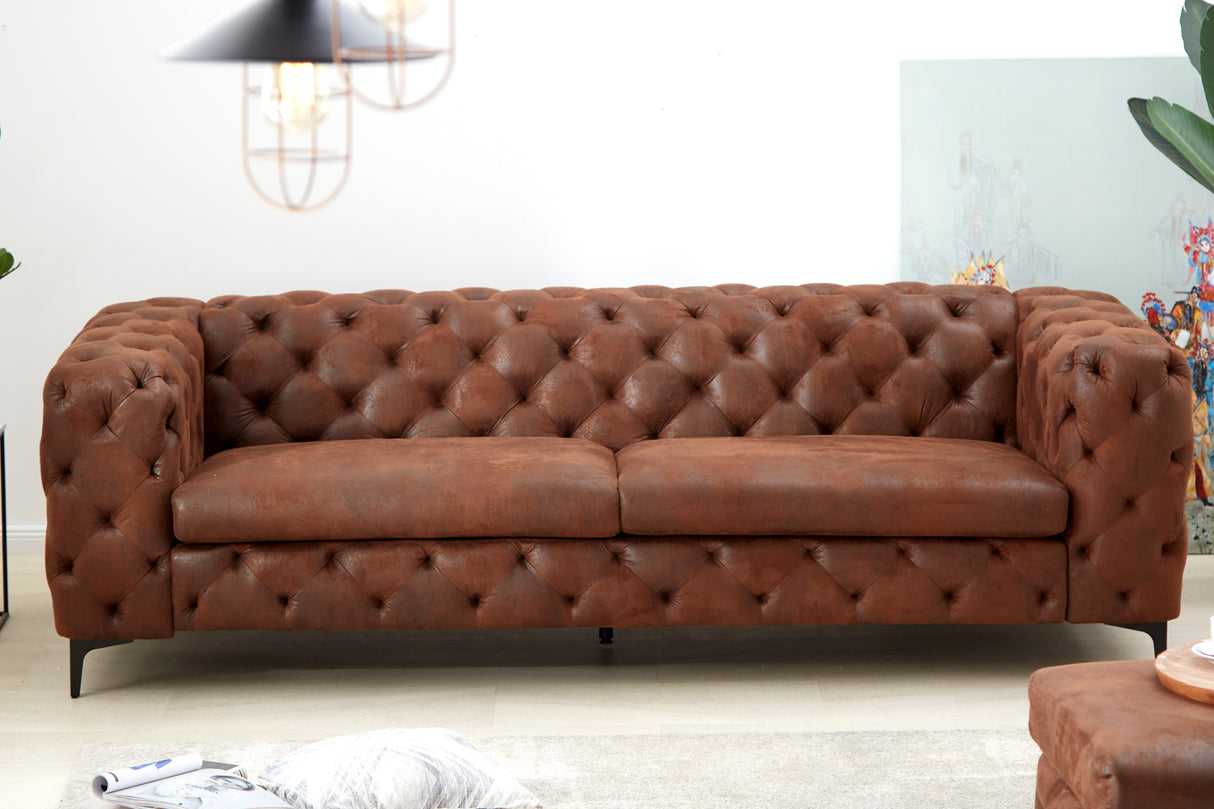 Sofa MODERN BAROCK 240cm 3-seater microfibre antique brown in chesterfield style