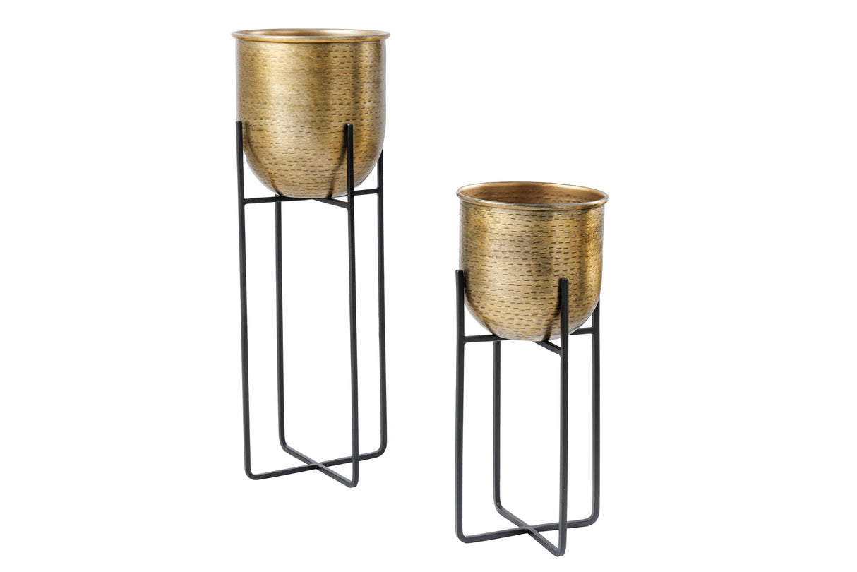 Flower pot UNIT 70-50cm set of 2 black gold incl. frame
