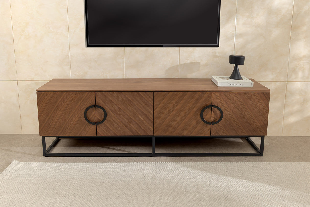 TV-Lowboard GRANDEZZA 180cm walnut wood look w/ black metal frame